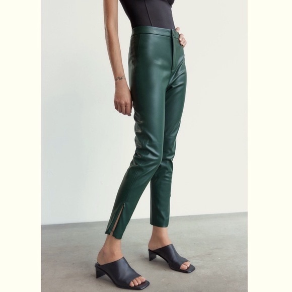 New Zara Forest Green Faux Leather Skinny Legging Pants Size L Wtags green⭐️⭐️⭐️ - Picture 4 of 17